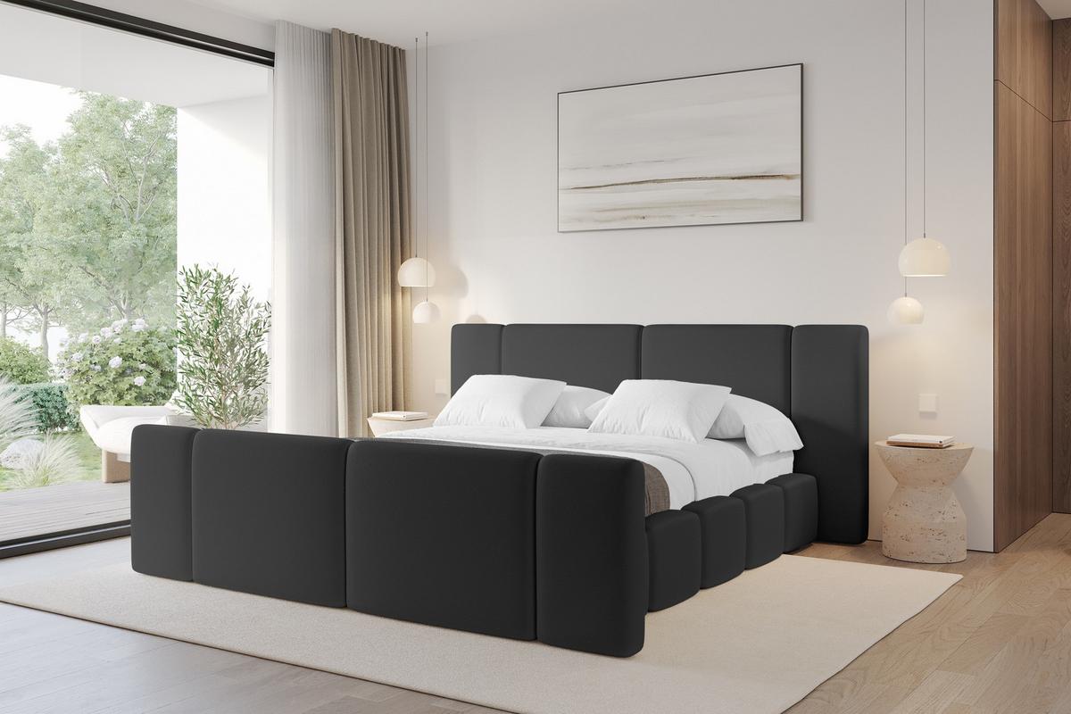 POLSTERBETT mit Bettkasten, Fußteil und Lattenrost, Boxbett ohne Matratze - NILO-Z 140x200 Schwarz - Schwarz Hochglanz, Holzwerkstoff/Textil (140/200cm) - ALTDECOR