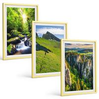 BILDER SET 3er Set - 40x60 cm Goldrahmen - Grüne Berge Wasserfallwald - Goldfarben, Kunststoff (40/60cm) - TULUP