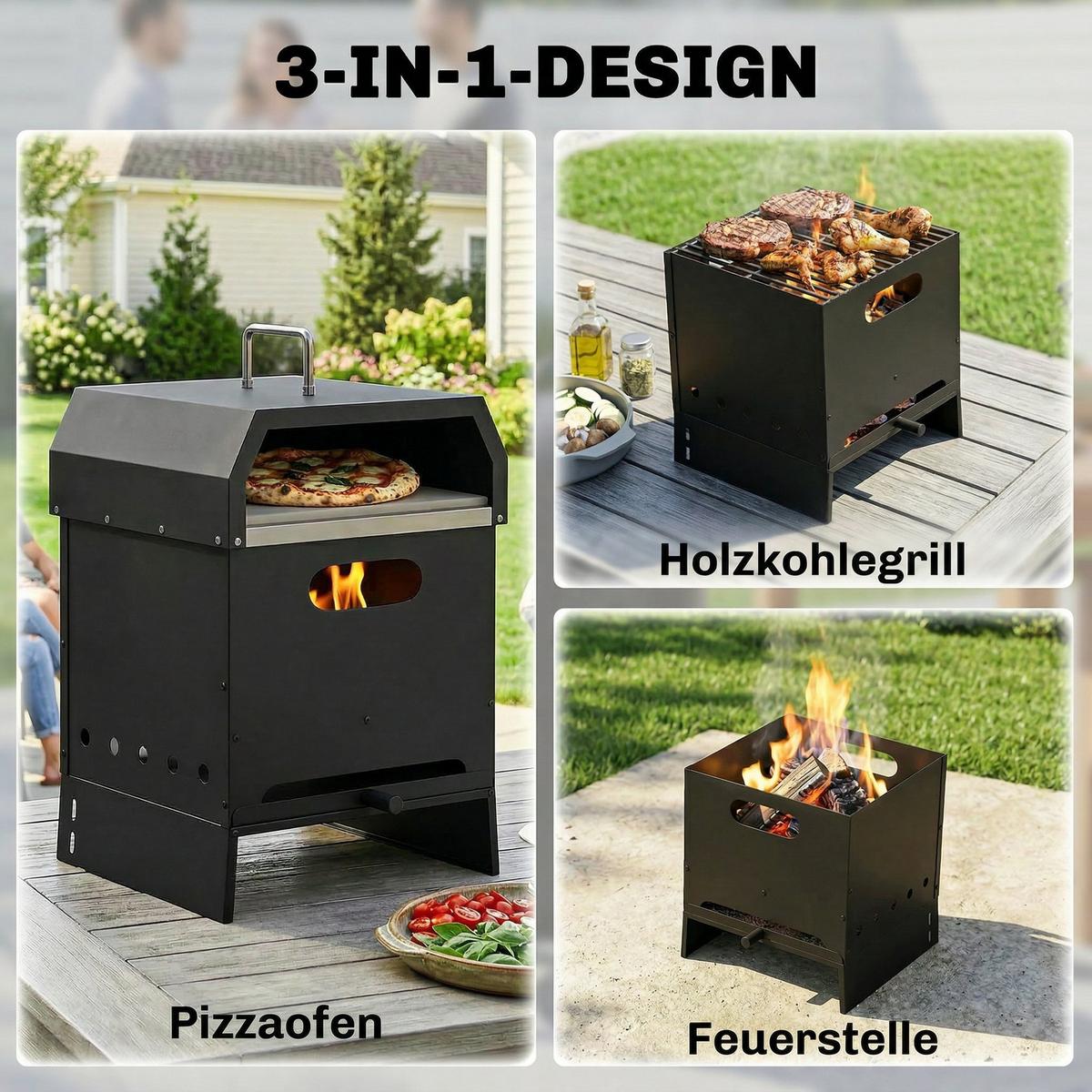 PIZZAOFEN aus Metall & Edelstahl Schwarz - Schwarz, Metall (37.5/53.5/40cm) - Outsunny