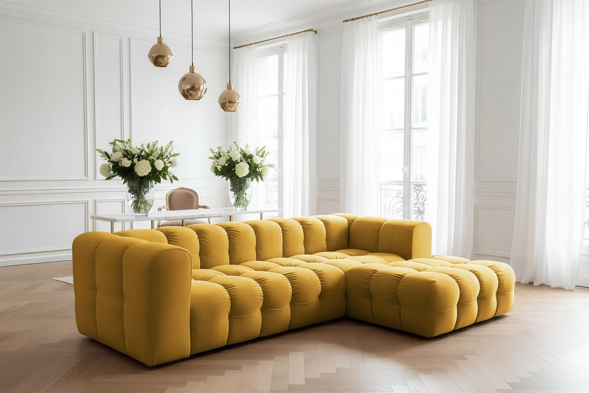 ECKSOFA Solvie In Tiffani - Gelb, Holzwerkstoff/Textil (290/193cm) - Fun Möbel