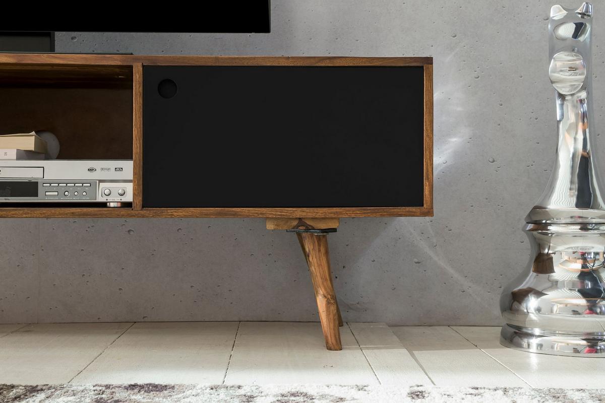 TV-LOWBOARD Massivholz, 2 Türen und Fach, Vintage-Stil, Schwarz 140x35x45 cm - Schwarz/Braun, Holz (140/45/35cm) - KADIMA DESIGN