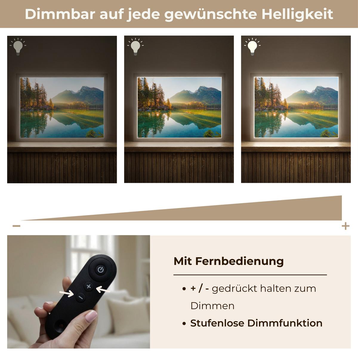 WANDLEUCHTE MIT AKKU See - Wald - Berge - Natur - Sonne - Landschaft 40x30 cm - Grün, Holzwerkstoff (40/30/8cm) - OnlyWow