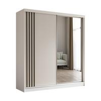 KLEIDERSCHRANK mit Spiegel-Schiebetüren und Aluminium-Leisten - NALLA - 200 cm Weiß+Weiß+Schwarz - Schwarz/Weiß, Holzwerkstoff (200/216/61cm) - ALTDECOR