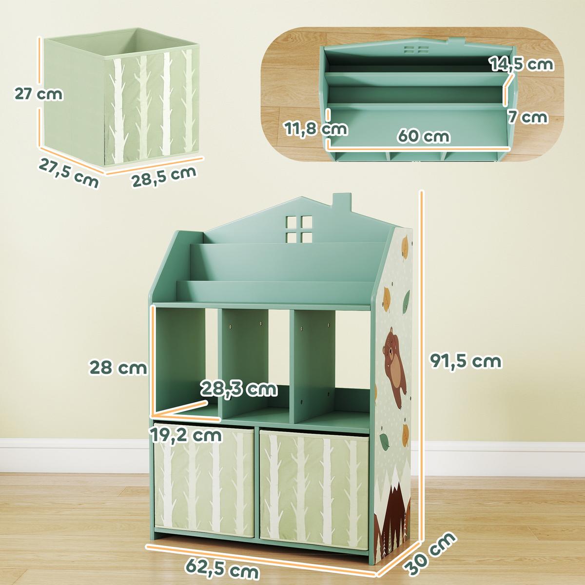 KINDER-BÜCHERREGAL MDF Vliesstoff Grün - Grün, Holzwerkstoff (30/91.5/62.5cm) - AIYAPLAY