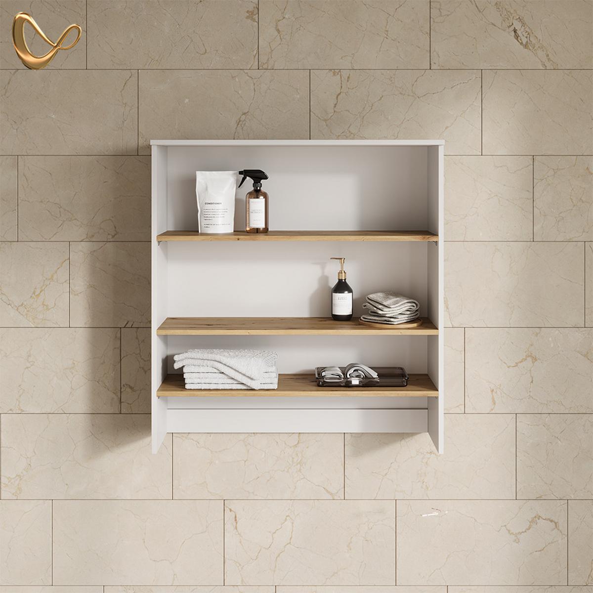 BADSCHRANK Paolina Weiß/Artisan 93.6 x 100.4 cm mit offenen Regalen - Weiß/Eiche Artisan, Holzwerkstoff (93.6/100.4/29cm) - Livinity®