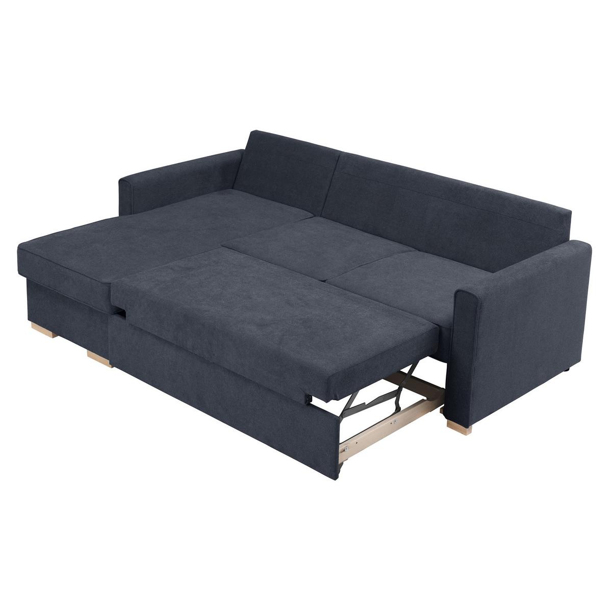 ECKSOFA mit Auszugsbett Kaysa Flachgewebe dunkelblau - Dunkelblau, Kunststoff (160/229cm) - 58aufmkessel
