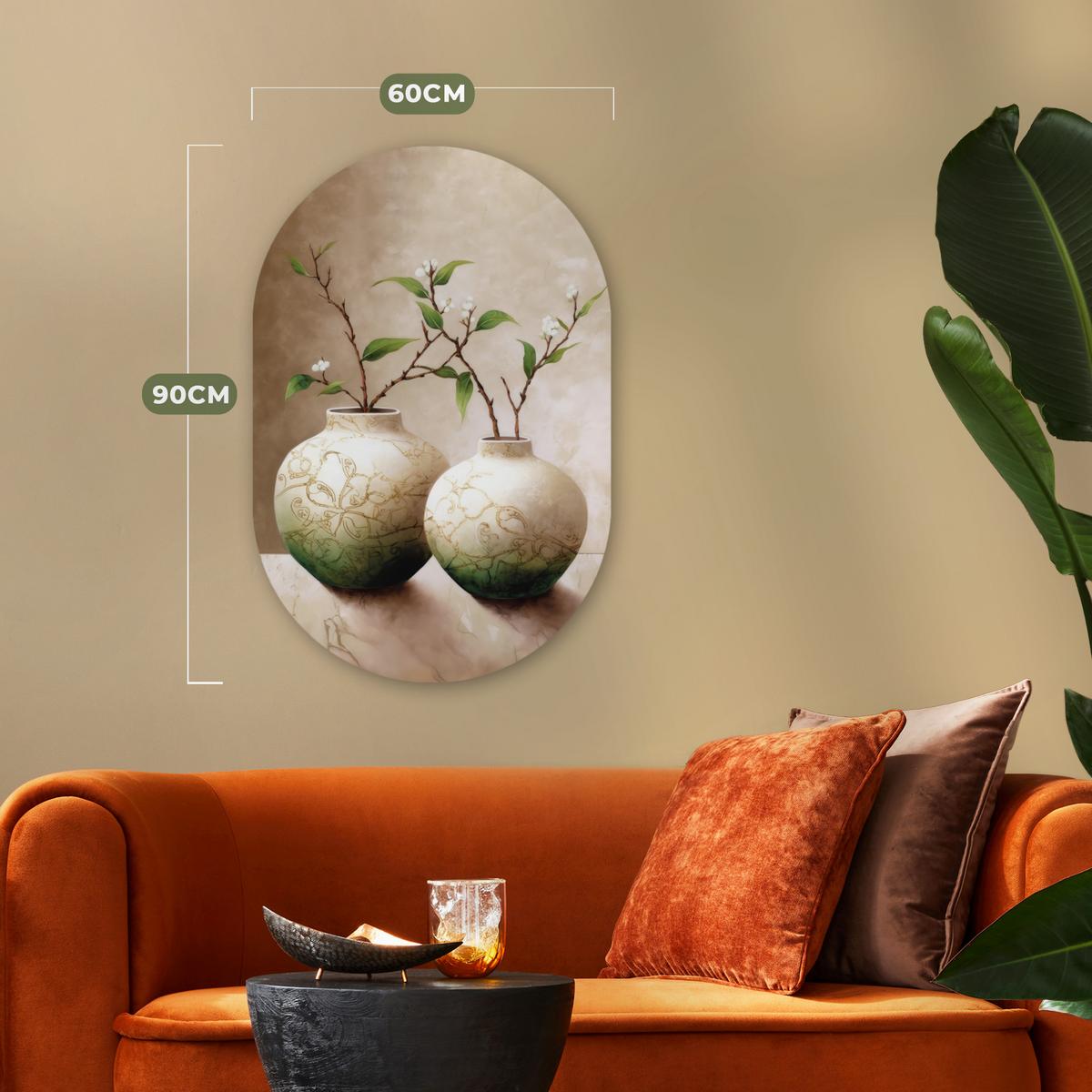 WANDBILD Blumen - Vase - Weiß - Botanisch - Beige Wanddeko Schlafzimmer 60x90 cm - Ecru, Kunststoff (60/90cm) - MuchoWow