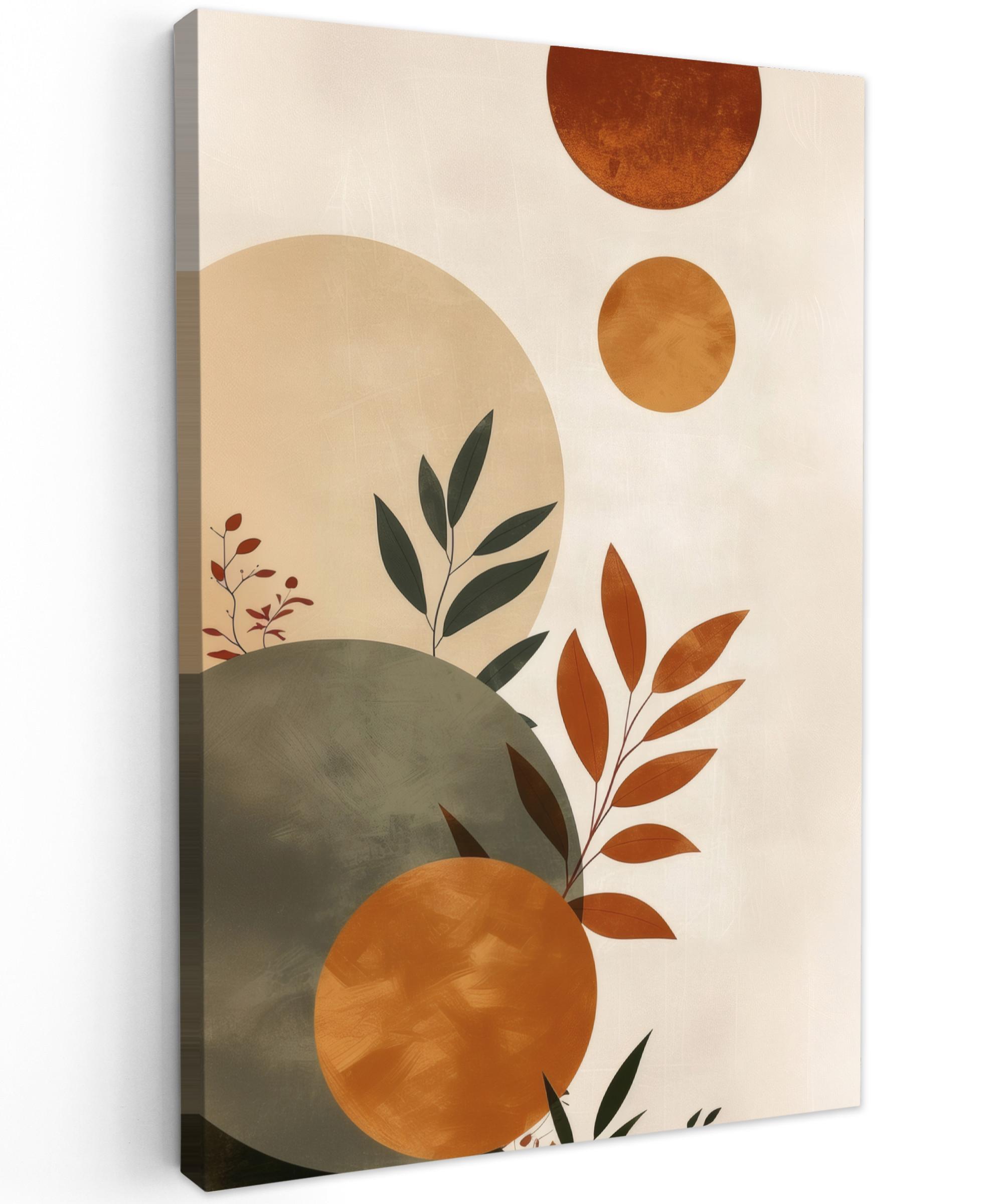LEINWANDBILD Formen - Rund - Blätter - Beige Wanddeko 40x60 cm - Rostfarben, Textil (40/60cm) - MuchoWow