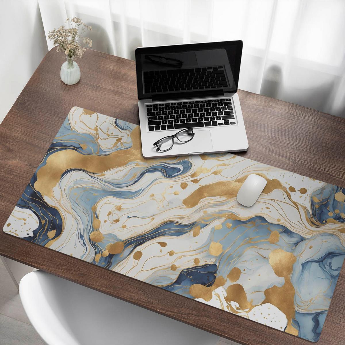 SCHREIBTISCHUNTERLAGE 120x60 cm Blau - Goldfarben/Hellblau, Kunststoff (120/60/1.6cm) - Wallfluent
