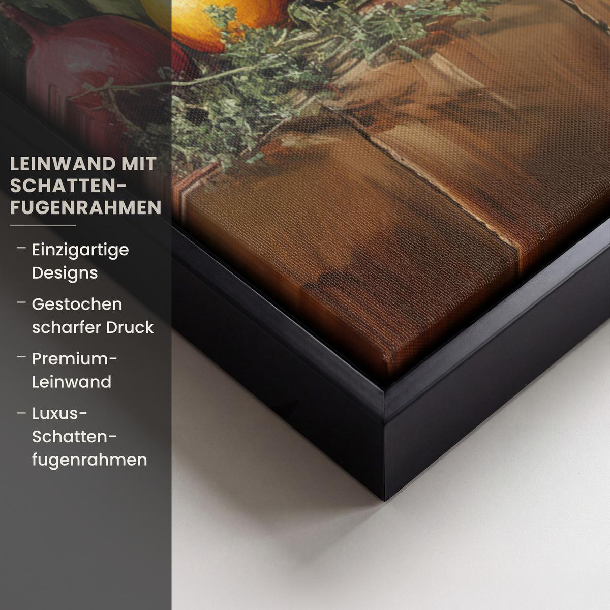 LEINWAND Bilder mit Rahmen - Stilleben - Kräuter - Gewürze - Früchte - Farbenfroh - 60x80 - Grün, Textil (60/80cm) - MuchoWow