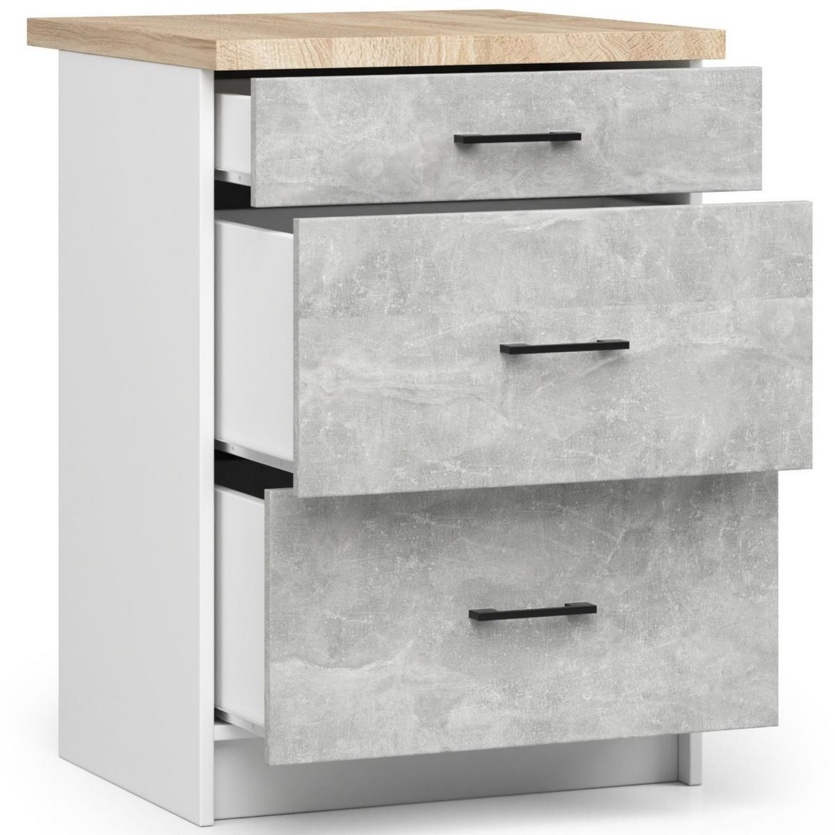 UNTERSCHRANK Weiß, Beton 85/60/46 - Hellgrau/Weiß, Holzwerkstoff (60/85/46cm) - RAUMHIRSCH FURNITURE