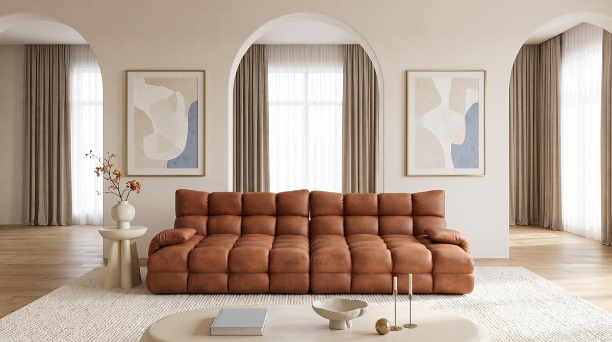 BIG SOFA AMIA Braun Lederfaserstoff - Schwarz/Braun, Leder/Kunststoff (290/86/178cm) - KAWOLA