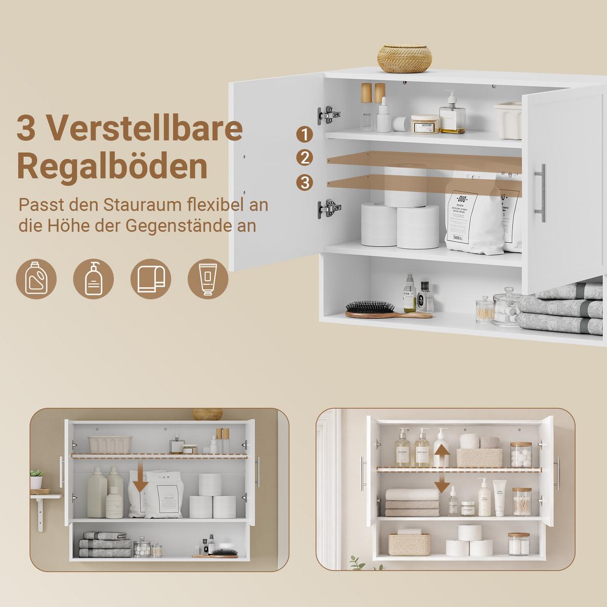 WANDSCHRANK mit offenen Fach und Doppeltüren BZR233-W - Weiß, Holzwerkstoff (90/28.5/70cm) - SoBuy