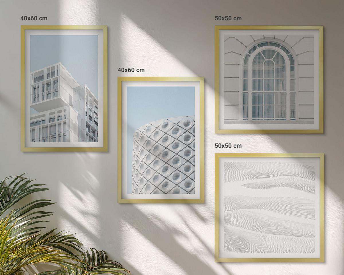 BILDER SET 4er Set - 50x50 cm & 40x60 cm Goldrahmen - Moderne Architekturgeometrie - Goldfarben, Kunststoff (50/50cm) - TULUP