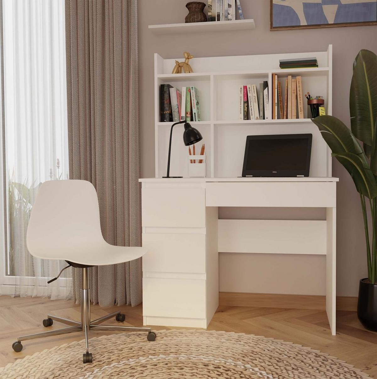 SCHREIBTISCH Weiß 98/146/52 - Weiß, Holzwerkstoff (90/50/146cm) - RAUMHIRSCH FURNITURE