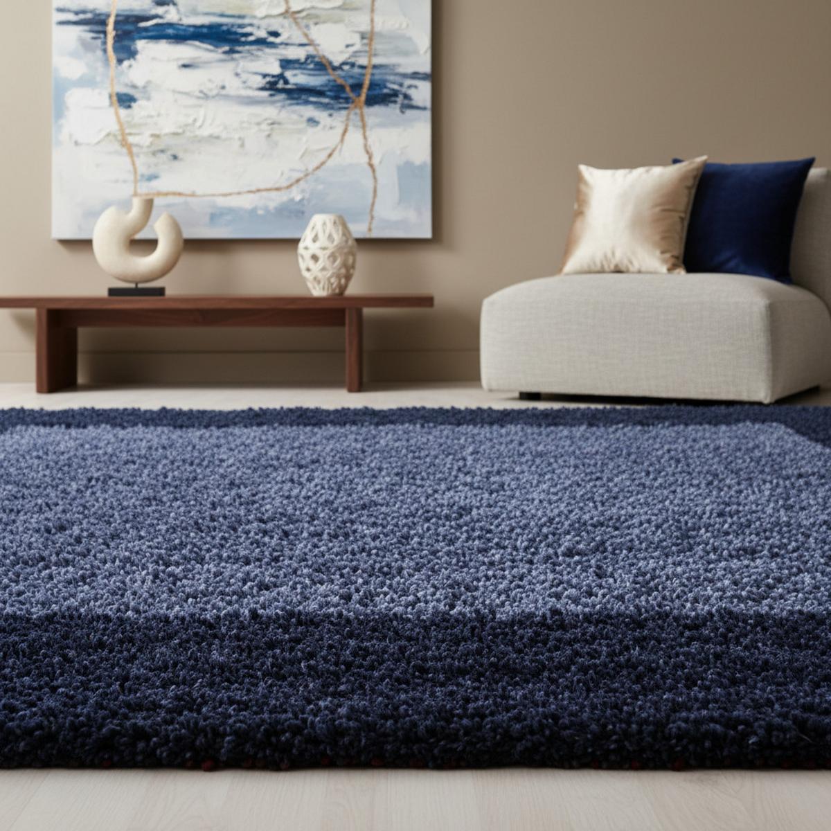 HOCHFLORTEPPICH RHEIN, mit Bordüre, Marineblau, 200 x 290 cm - Blau, Textil (290/200cm) - KADIMA DESIGN