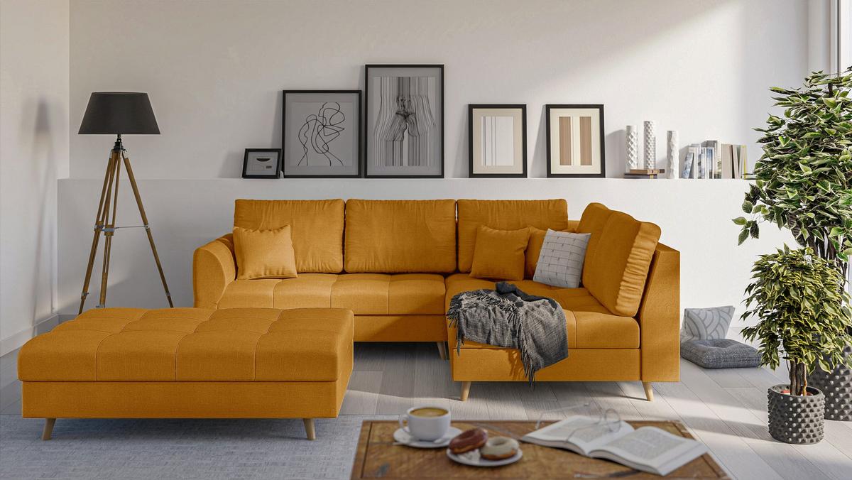 HOCKER Lorine Mikrofaser Gelb - Gelb, Textil (118/40/73cm) - S-Style Möbel
