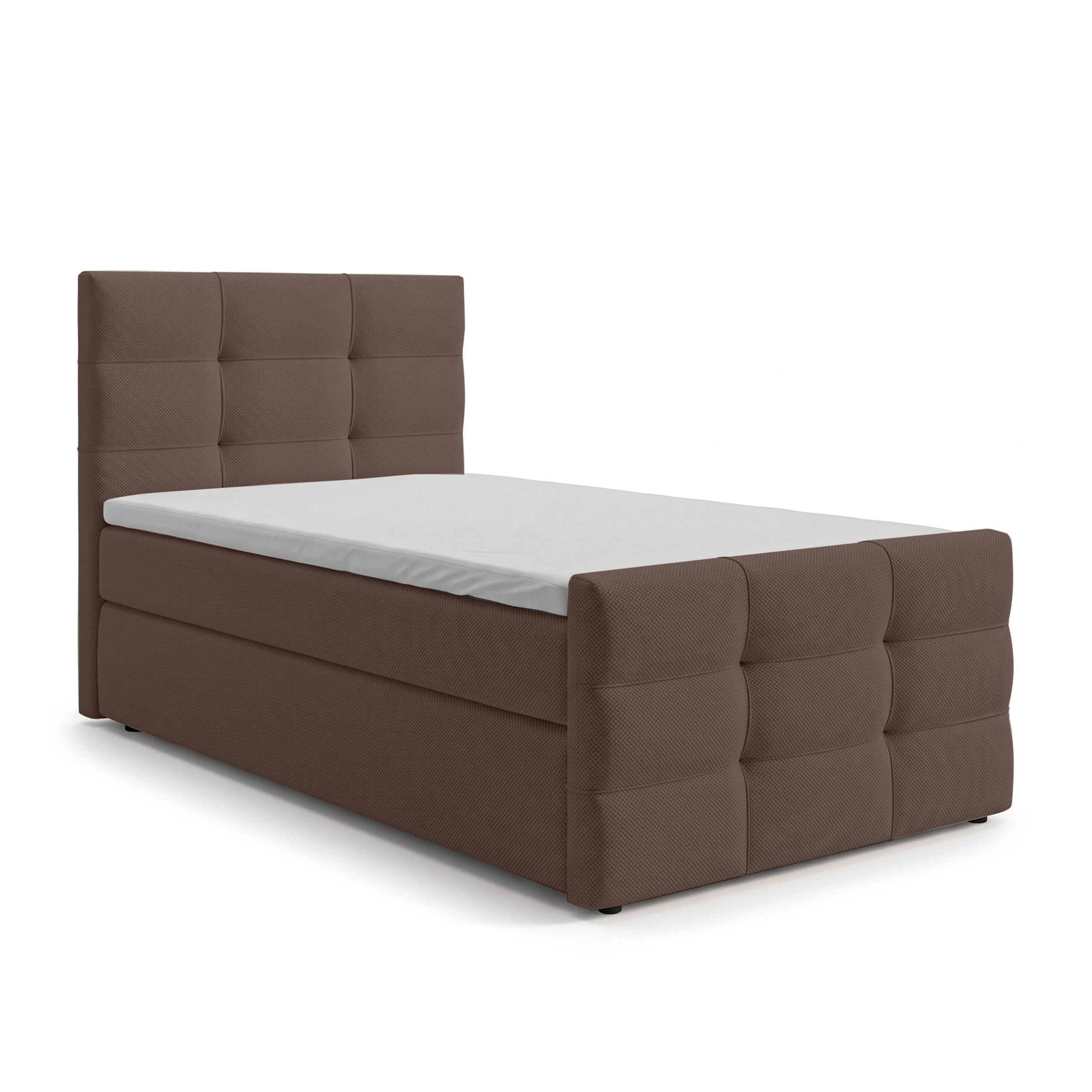 BOXBETT DEFNE 90x200 cm mit Fußteil und Matratze - Braun + TOPPER - Schwarz/Braun, Holz/Holzwerkstoff (90/200cm) - AX Living