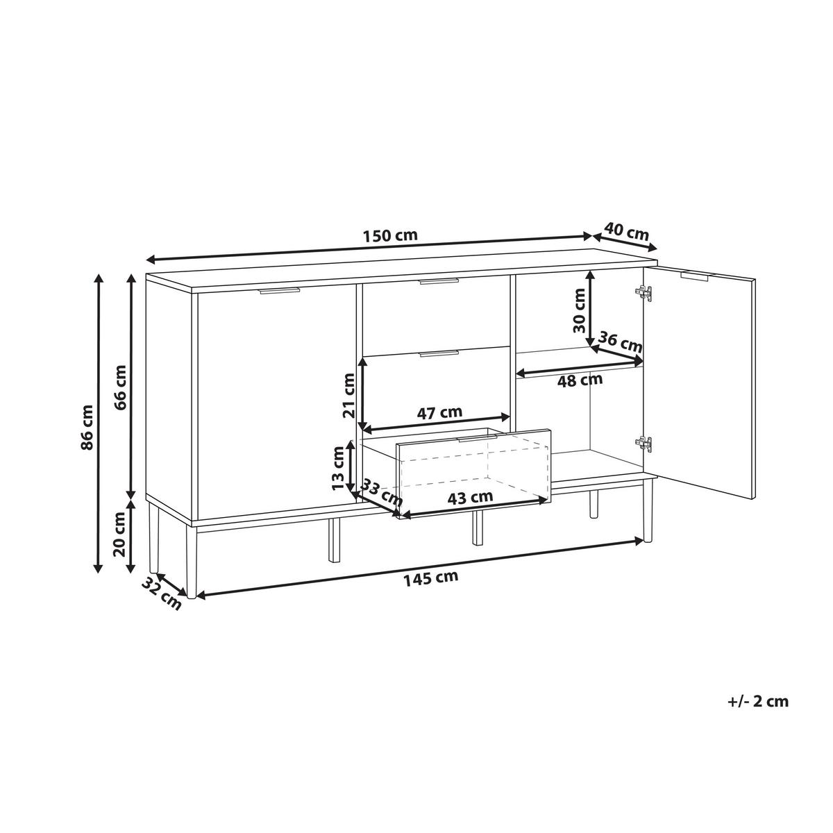 SIDEBOARD mit 2 Türen Weiß Leduc - Schwarz/Weiß, Holzwerkstoff/Metall (150/86/40cm) - Beliani