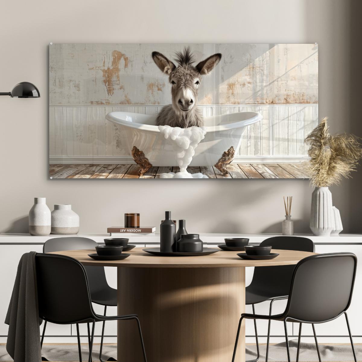 ACRYLGLASBILD Esel - Tiere - Badewanne - Schaumstoff 120x60 cm - Weiß, Glas (120/60cm) - MuchoWow