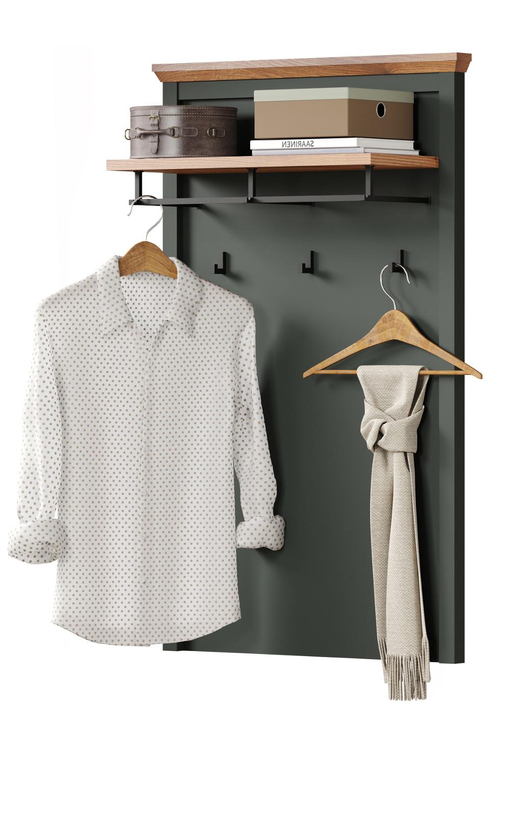 GARDEROBENPANEEL grün, Evoke Eiche 77 x 123 cm, Wandgarderobe im Landhaus-Stil - Eichefarben/Grün, Holzwerkstoff (28/123/77cm) - Top.Furn