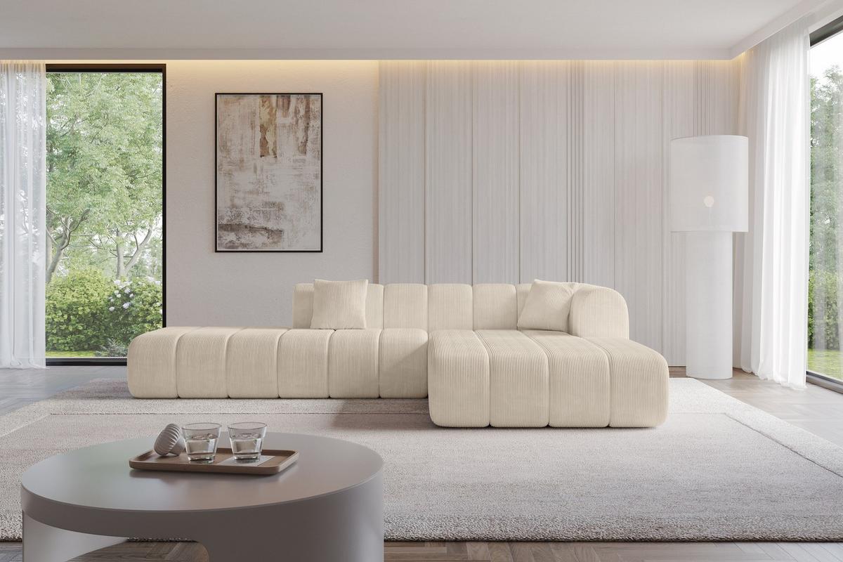 ECKSOFA Ottomane Rechts BILA-L 289x176x71 Beige Cord - Kaschmir/Beige, Holzwerkstoff/Kunststoff (289/176cm) - ALTDECOR