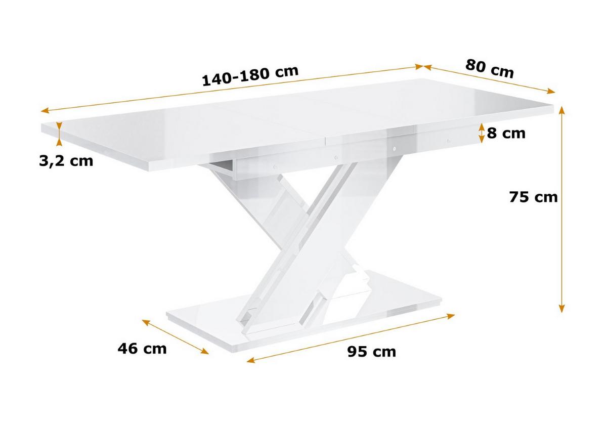 ESSTISCH ausziehbar 140 -180x80x75 cm - Weiß Hochglanz - RONX - Weiß Hochglanz, Holzwerkstoff (140/80/75cm) - ALTDECOR