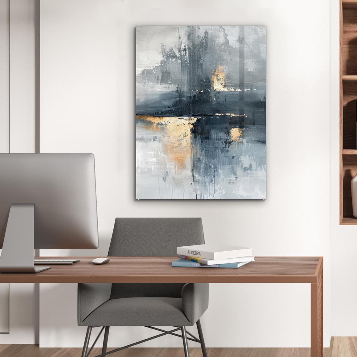 ACRYLGLASBILD Kunst - Grau - Gold - Abstrakt 60x80 cm - Dunkelgrau, Glas (60/80cm) - MuchoWow