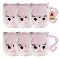 THERMO GLÄSER Design Katze 200ml (6-tlg.) - Rosa, Glas - Intirilife