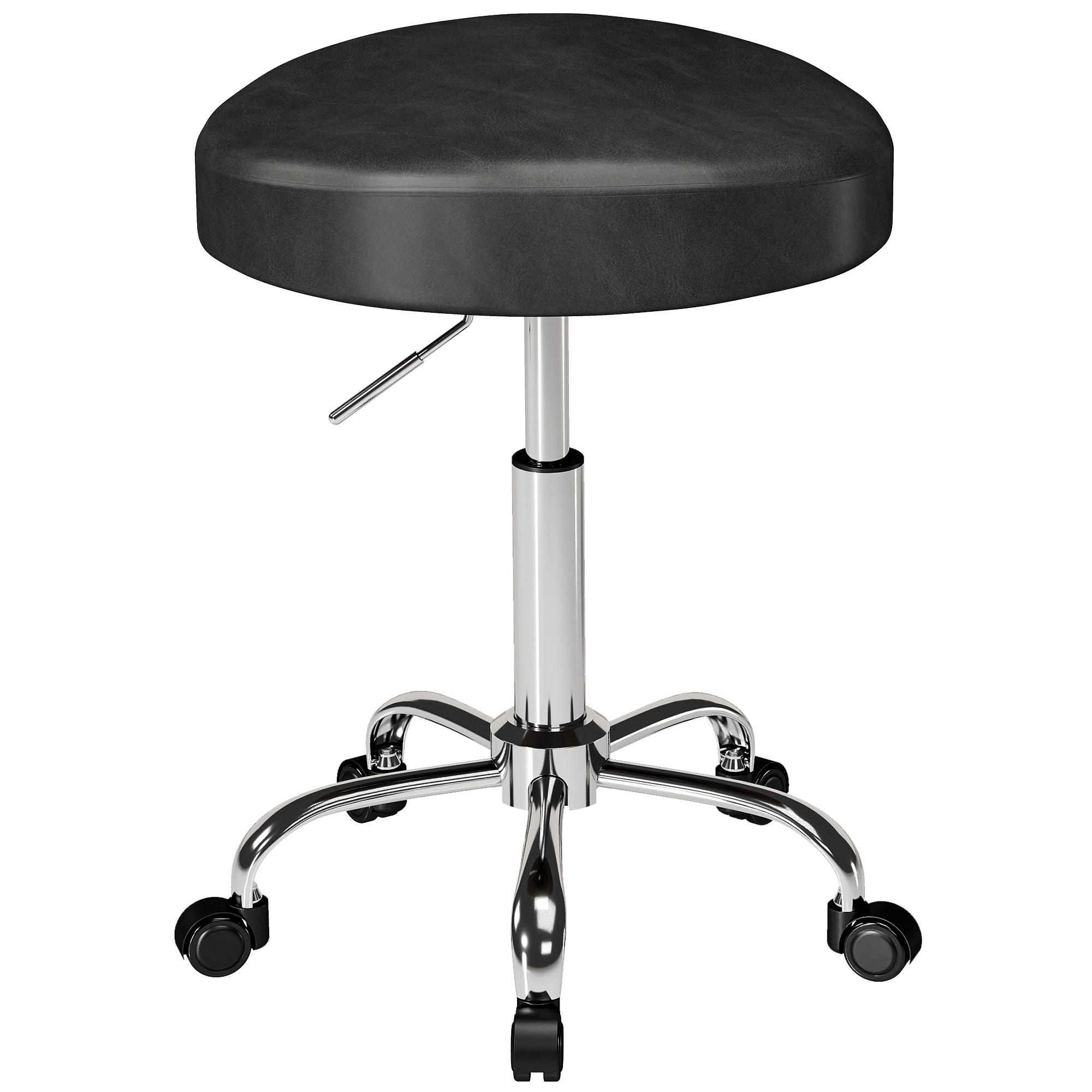 SALONHOCKER PU Metall Schwarz - Chromfarben/Schwarz, Leder/Metall (34.5/67.5/39cm) - HOMCOM