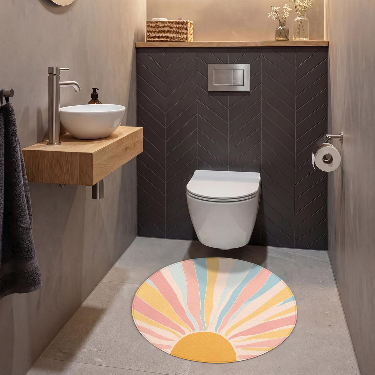 WC-VORLEGER Illustration - Sonne - Pastellfarben Toilettenteppich 70x70 cm - Pastellblau, Textil (70/1cm) - OnlyWow