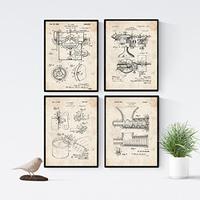 POSTER Set mit 4 Jahrgang Küche Patent A4 Schwarzer Rahmen - Schwarz, Papier (29.7/3cm) - Nacnic