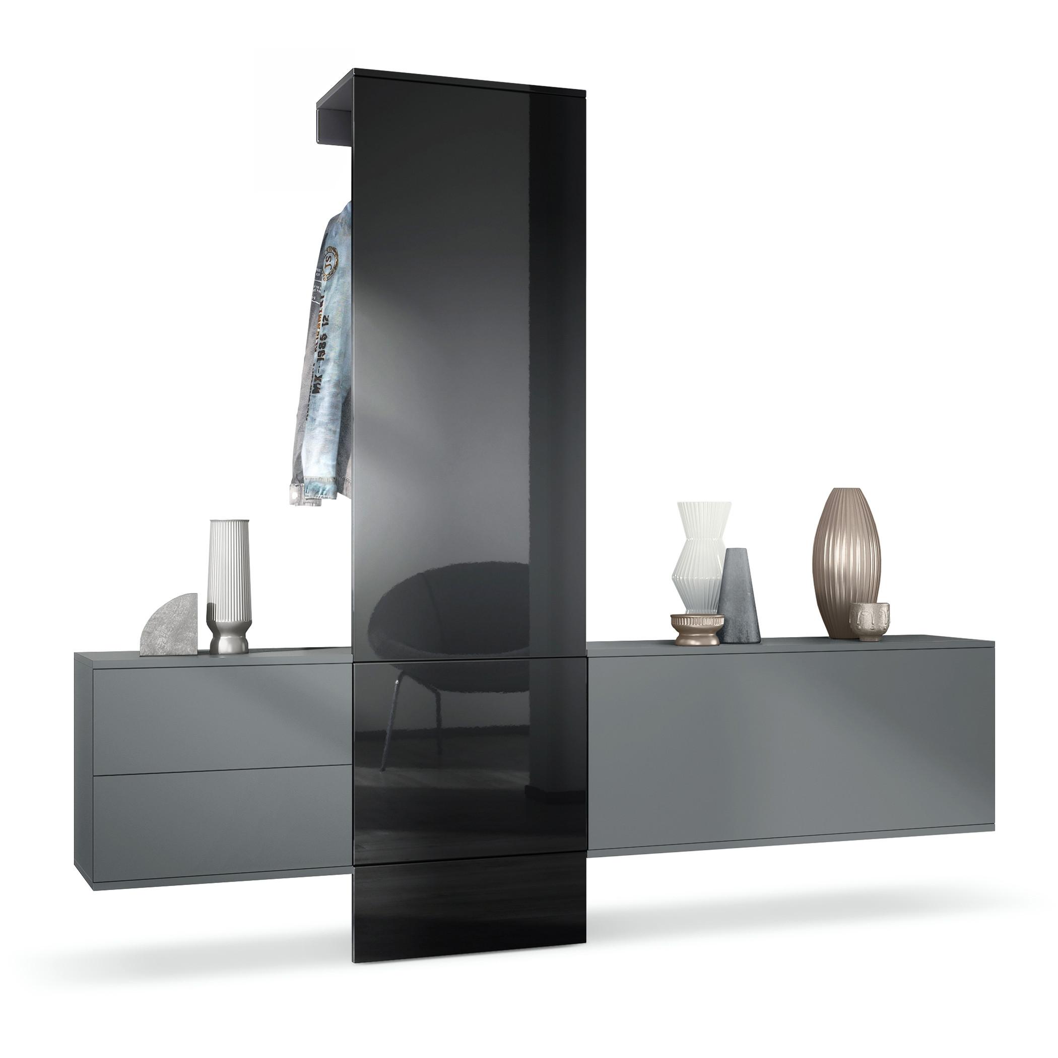 GARDEROBE Carlton Paneel in Schwarz Hochglanz - Schwarz Hochglanz, Holzwerkstoff (209/193/35cm) - Vladon