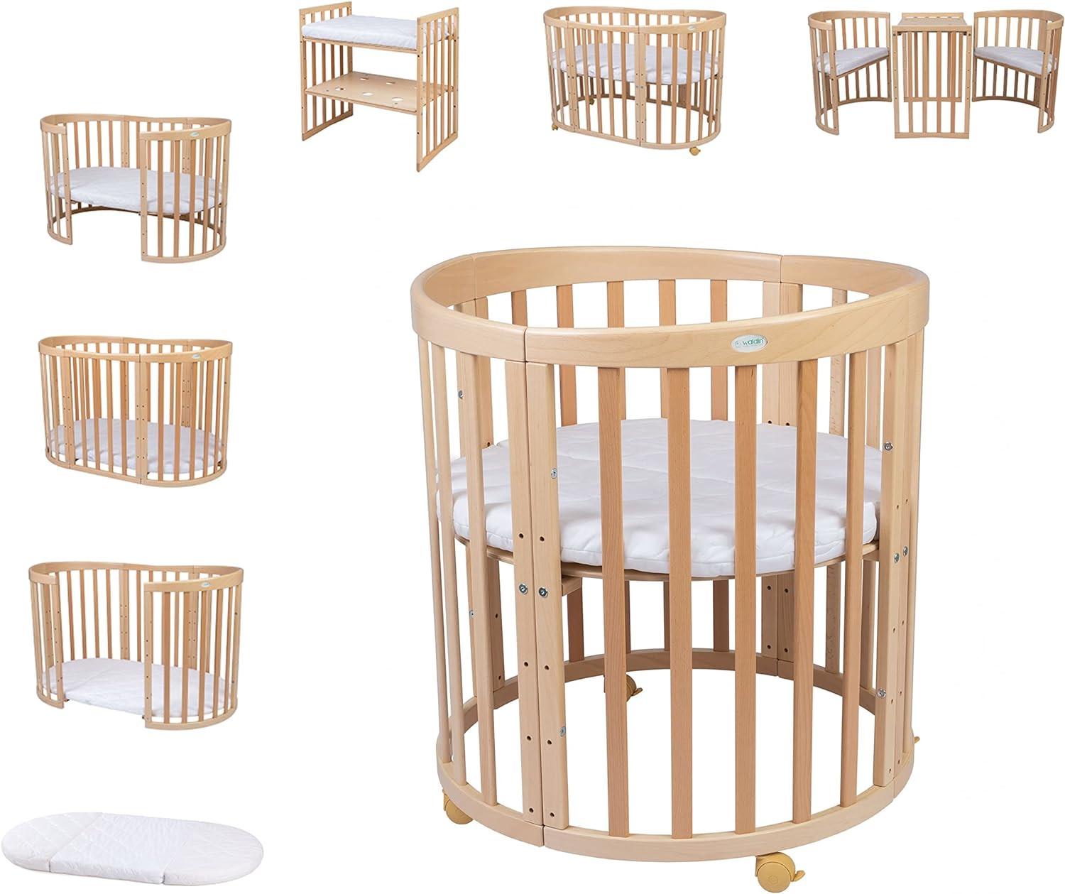 BABYBETT NATUR OVAL 7in1 mit Matratze - Naturfarben, Holz/Textil (73/125cm) - waldin