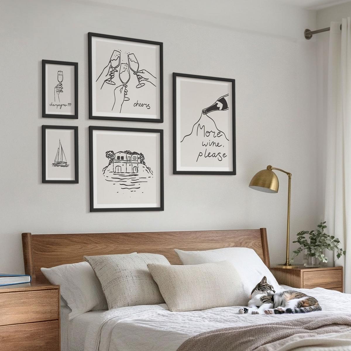 BILDER SET 5er Set - 50x50 cm & 20x30 cm & 40x60 cm Schwarzer Rahmen - Minimalistische Boho-Muster - Schwarz, Kunststoff (40/60cm) - TULUP