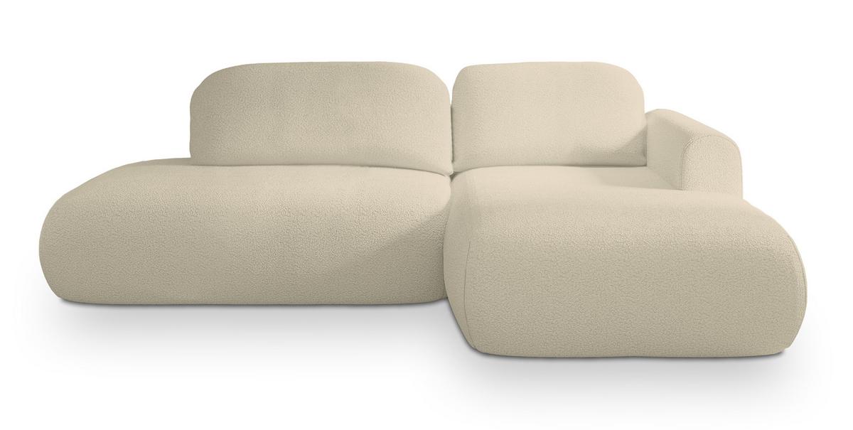 ECKSOFA NUVIRA R-S Creme Boucle-Stoff mit Schlaffunktion - Creme, Holz (279/158cm) - MASSENO