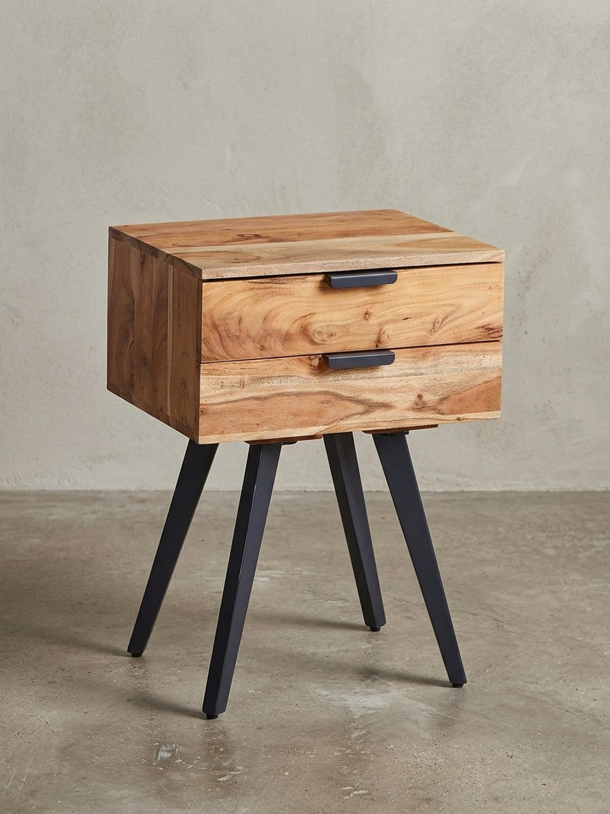 NACHTTISCH – Akazie Massivholz, Industrial-Stil, handmade, braun/grau - Beige/Anthrazit, Holz/Metall (47/65/35cm) - KADIMA DESIGN