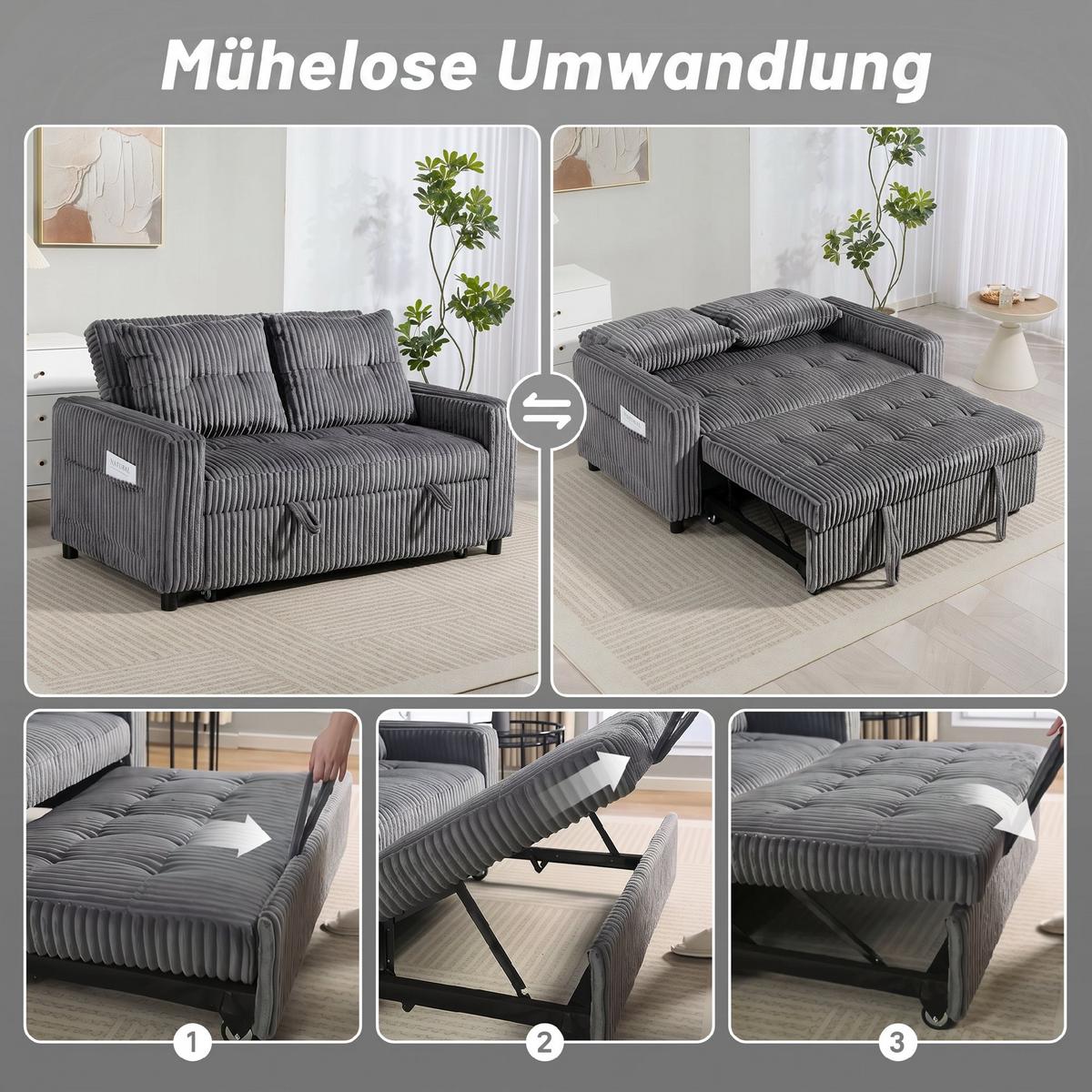 SCHLAFSOFA Polyester Stahl Dunkelgrau - Dunkelgrau/Hellgrau, Holz/Kunststoff (90/91/157cm) - HOMCOM