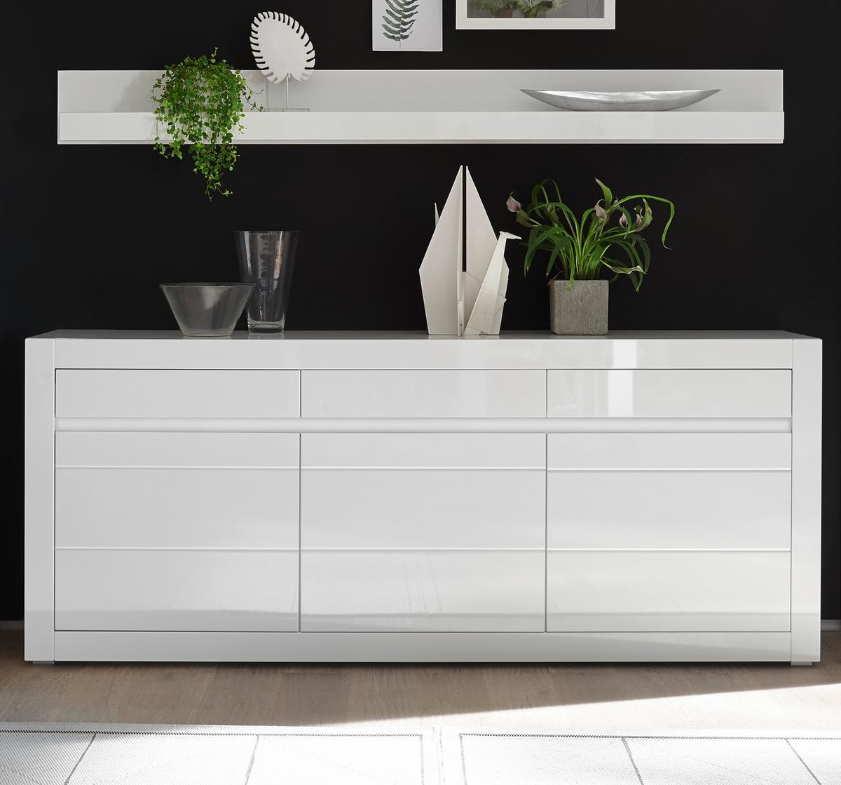 WANDBOARD weiß, Hochglanz, Wandregal, 217 x 22 cm - Weiß Hochglanz, Holzwerkstoff (217/22/18cm) - Furn.Design