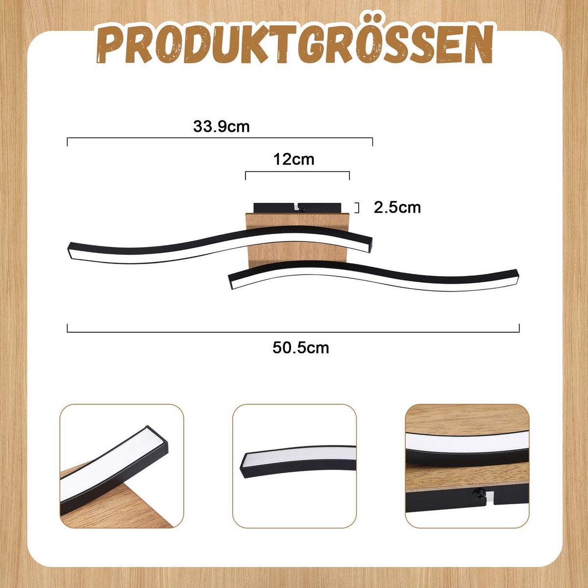 LED-DECKENLEUCHTE Fry 50.5/12/7.3 cm - Schwarz, Metall (50.5/12/7.3cm) - Nettlife