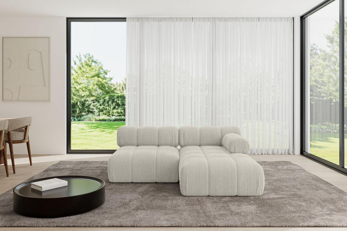 ECKSOFA modulares Sofa Razon-L1 - 190x160x70 cm Creme Cord - Hellgrau/Creme, Holzwerkstoff/Textil (190/160cm) - ALTDECOR