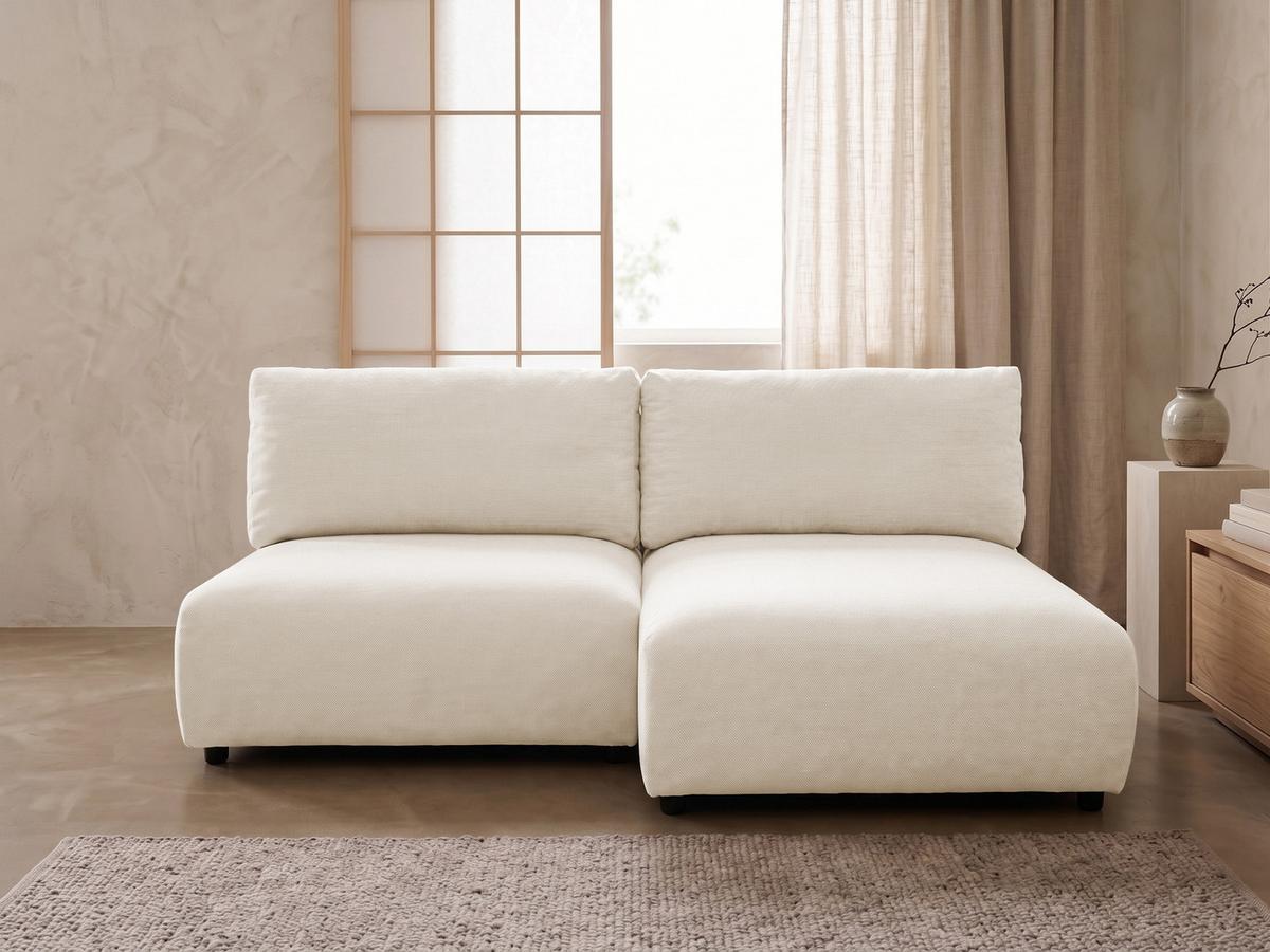 ECKSOFA Sora mit Schlaffunktion, Bettkasten und extra tiefer Komfortzone aus hochwertigem Hellbeige Strukturstoff - Beige/Schwarz, Holz/Kunststoff (200/140cm) - S-Style