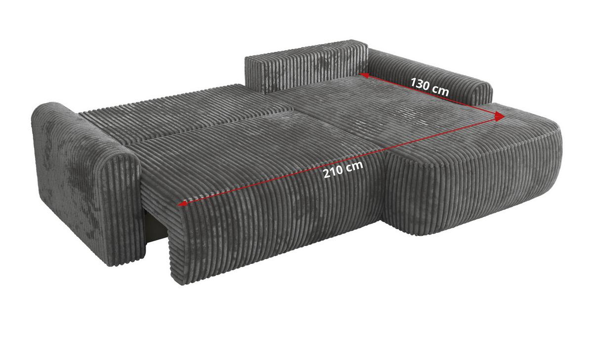 ECKSCHLAFSOFA CUBO L Dunkelgrau Cord - links - Dunkelgrau/Schwarz, Kunststoff/Textil (273/187cm) - MKS