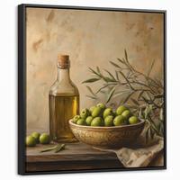 LEINWAND Bilder mit Rahmen - Oliven - Stilleben - Vintage - 50x50 - Olivgrün, Textil (50/50cm) - MuchoWow