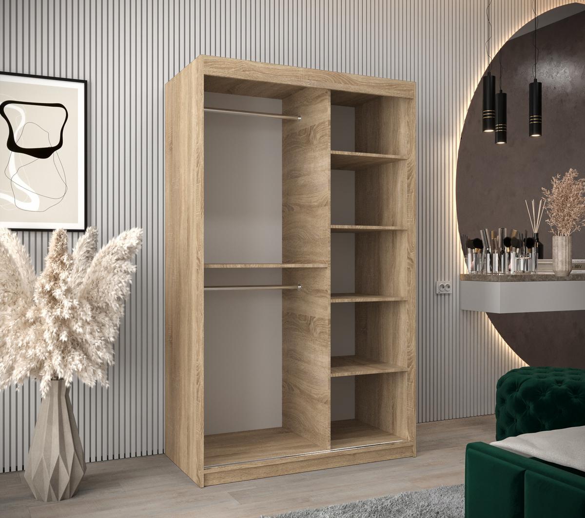 SCHWEBETÜRENSCHRANK 200/120/62 2-türig - Silberfarben/Sonoma Eiche, Holz/Kunststoff (120/200/62cm) - MÖBEL KRYSPOL