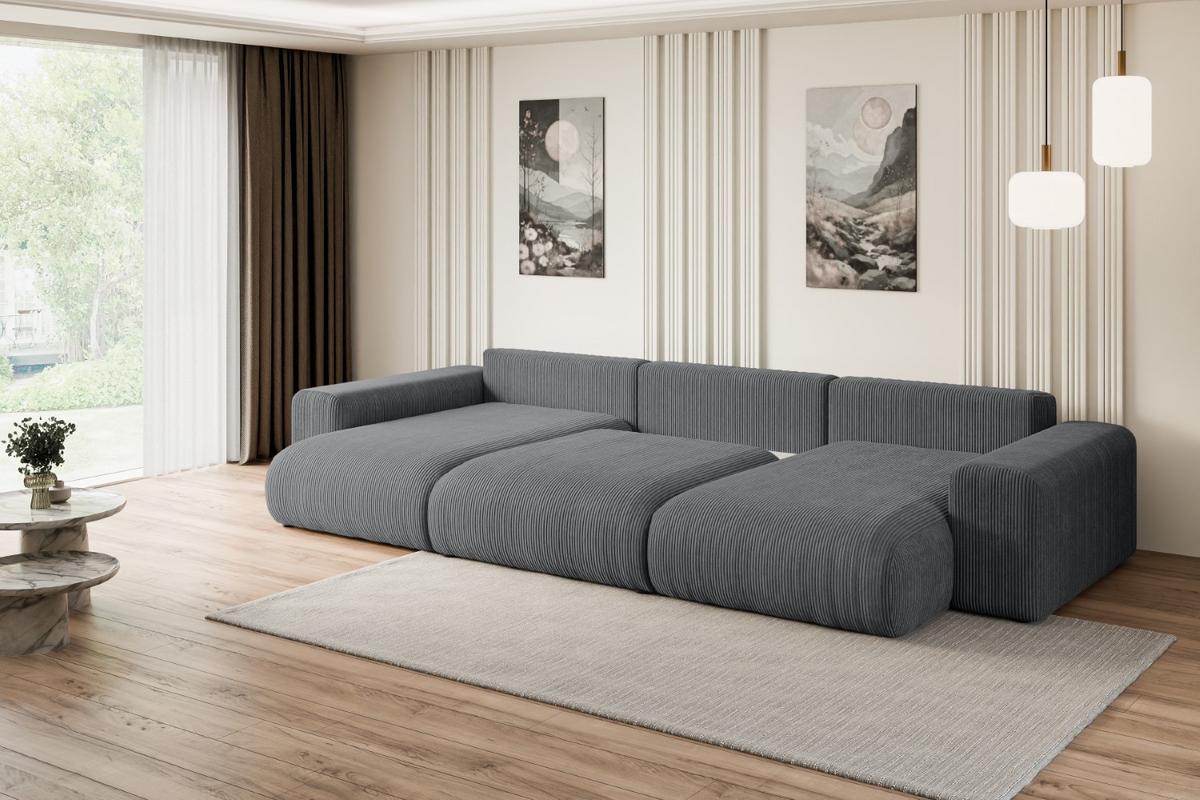 WOHNLANDSCHAFT mit Schlaffunktion ESKAR-U -364x176x72cm Grau Cord - Dunkelgrau/Schwarz, Holzwerkstoff/Kunststoff (364/72/176cm) - ALTDECOR