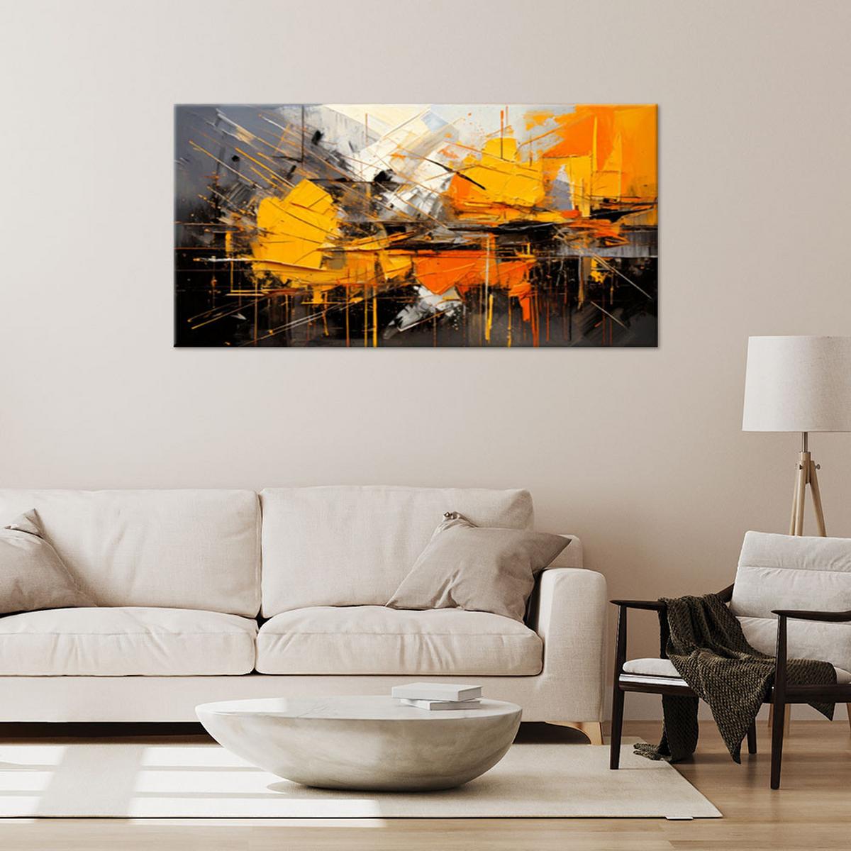 LEINWANDBILD Geometrische Abstraktion Orange 100x50cm - Gelb, Textil (100/50cm) - Feeby