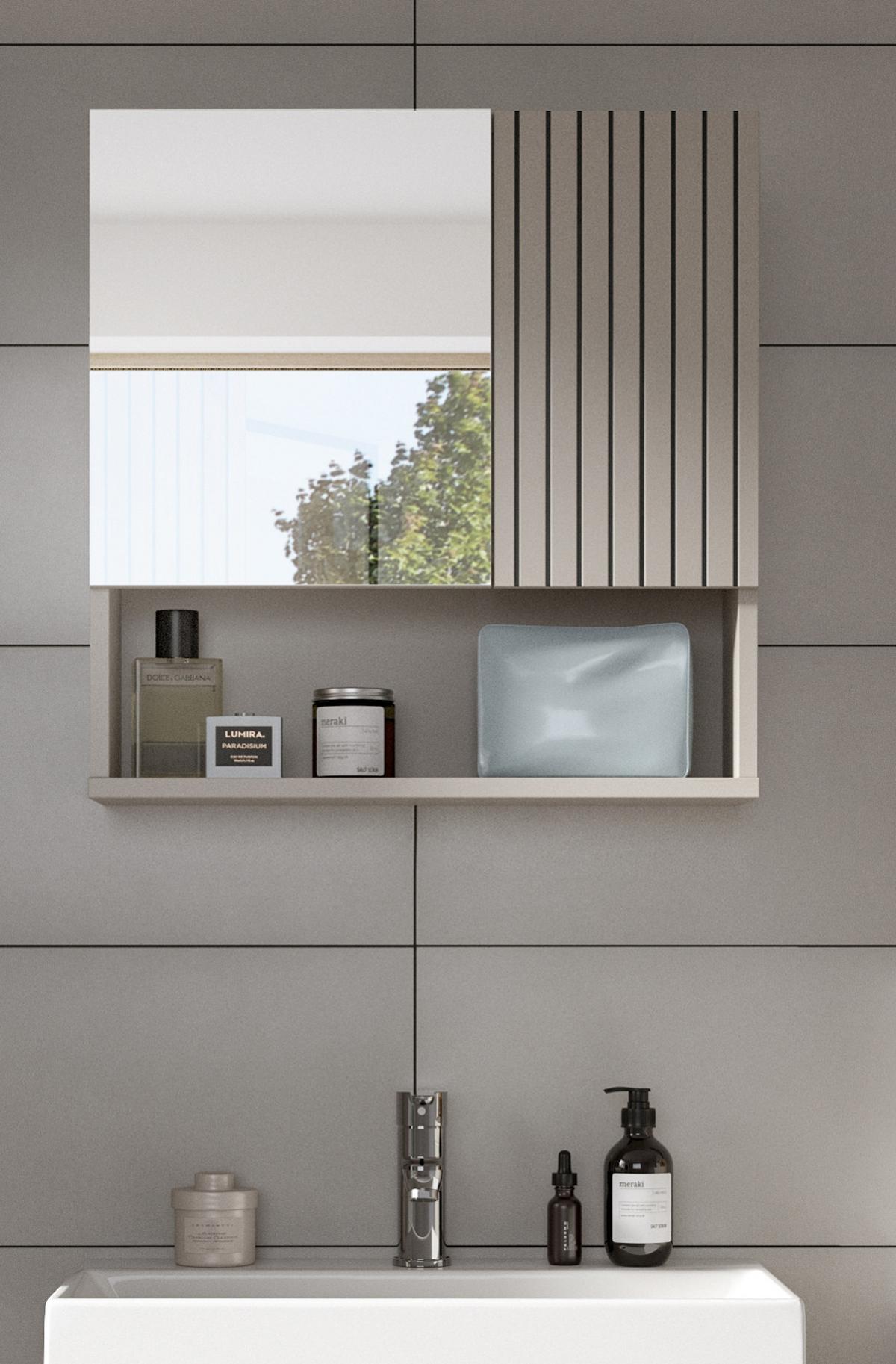 SPIEGELSCHRANK Kaschmir, Badschrank mit Spiegel 54 cm - Kaschmir, Glas/Holzwerkstoff (54/55/17cm) - Inn.Furn