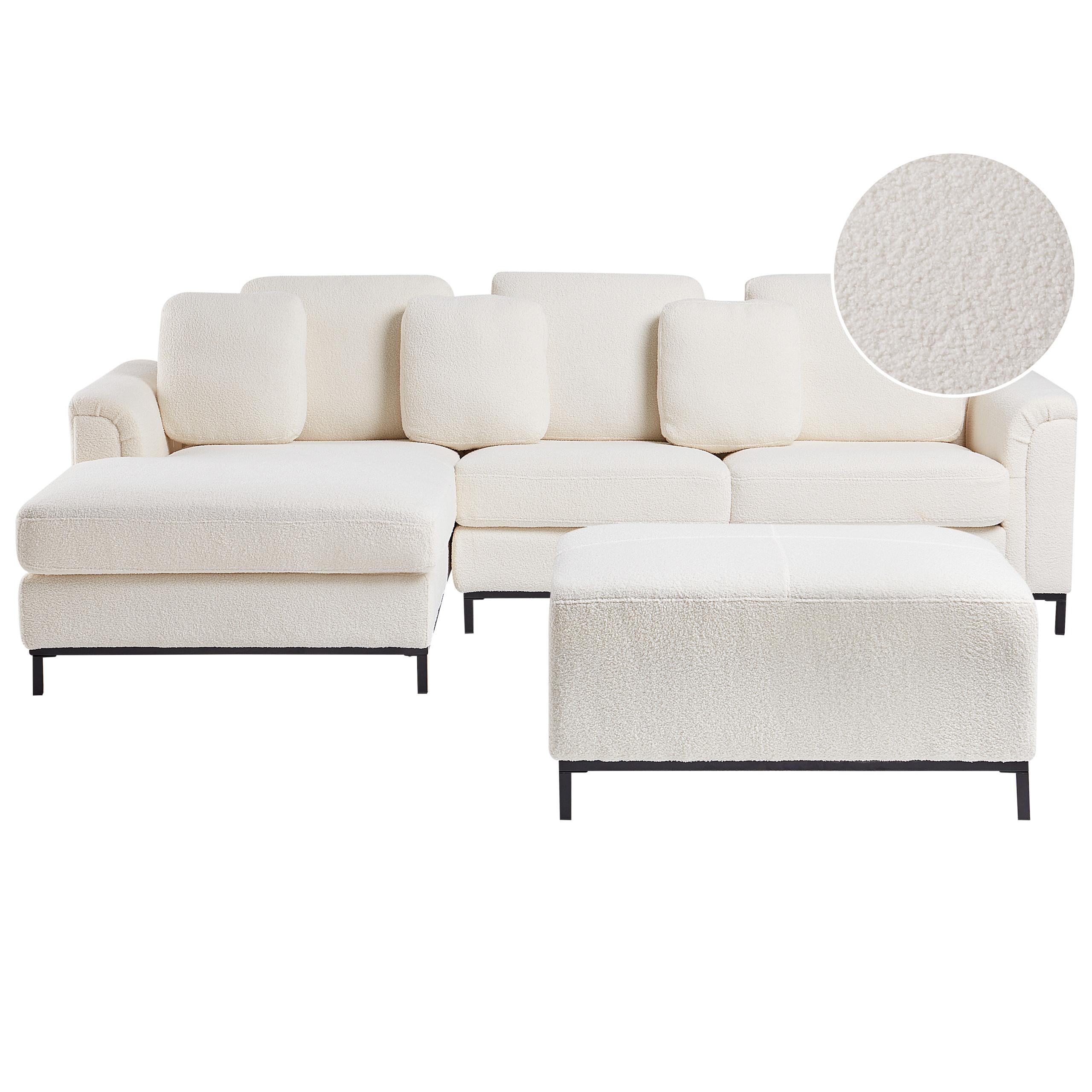ECKFSOFA 5-Sitzer Bouclé Weiß mit Ottomane rechtsseitig Oslo - Schwarz/Weiß, Textil (270/151cm) - Beliani