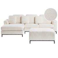 ECKFSOFA 5-Sitzer Bouclé Weiß mit Ottomane rechtsseitig Oslo - Schwarz/Weiß, Textil (270/151cm) - Beliani